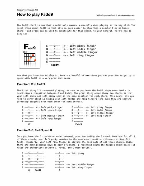 PDF thumbnail for How to play Fadd9