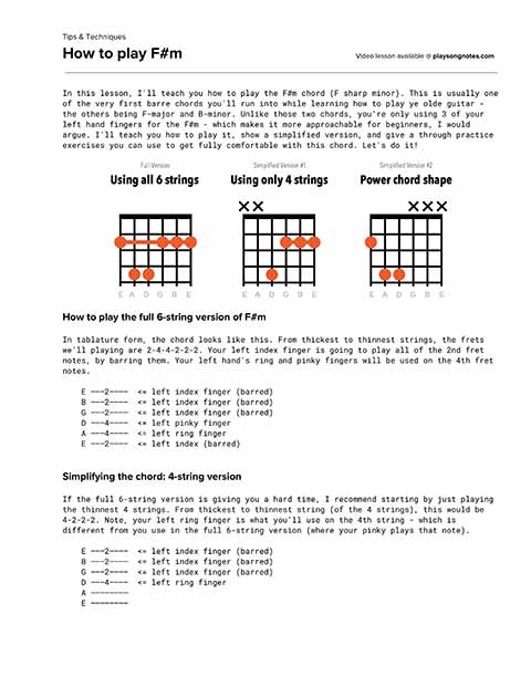PDF thumbnail for How to play F#m (F sharp minor)