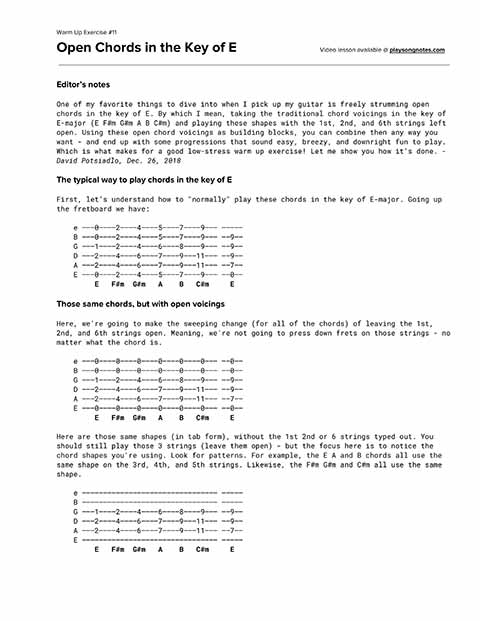 PDF thumbnail for Open chords in the Key of E