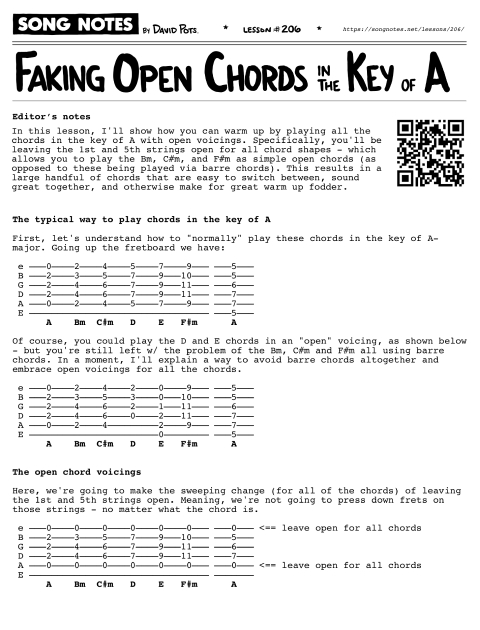 PDF thumbnail for Open chords in the Key of A