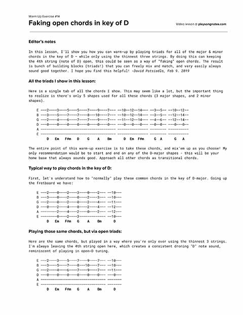 PDF thumbnail for Open chords in key of D w/ major & minor triads