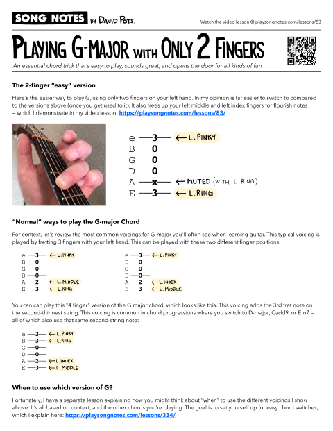 PDF thumbnail for Playing G major chord with only 2 fingers